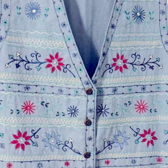 Vintage Embroidered Vest Chambray Denim Cottagecore Floral Koret Blue Size 1X - Picture 13 of 16
